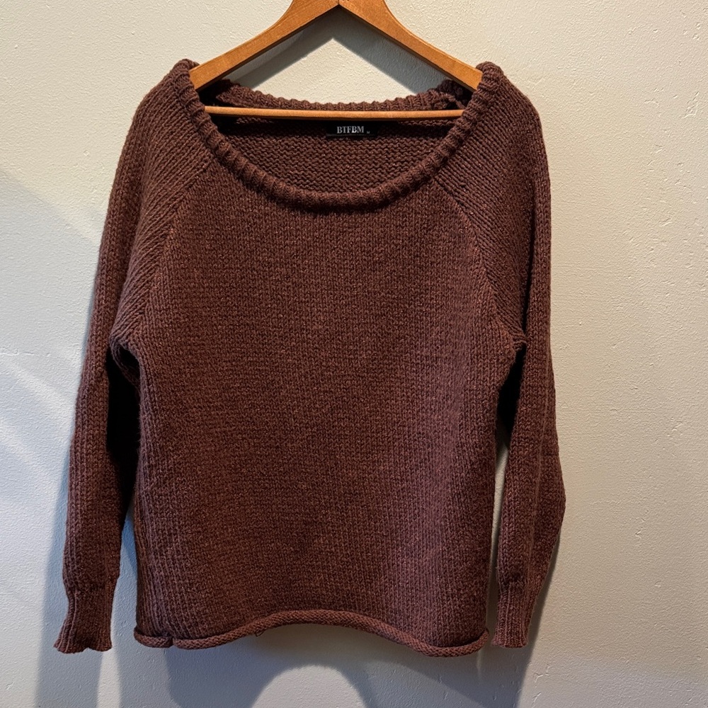 BTFBM Women's Chocolate Brown Chunky Collar Crew Neck Oversized Cozy Sweater